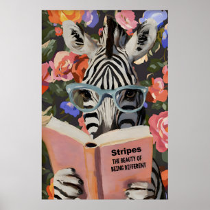 Whimsical-Zebra-Lesebuch-Kunst - Literarisch Poster