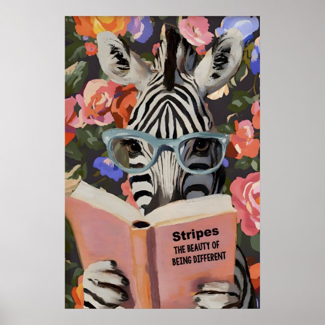 Whimsical-Zebra-Lesebuch-Kunst - Literarisch Poster (Vorne)