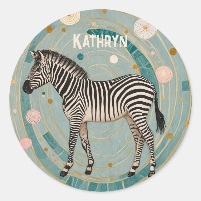 Whimsical Zebra Personalisiert Runder Aufkleber (Vorderseite)