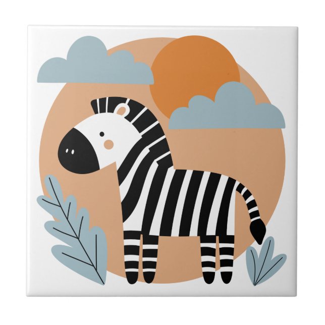 Whimsical Zebra skandinavisch beeinflusst Fliese (Vorderseite)