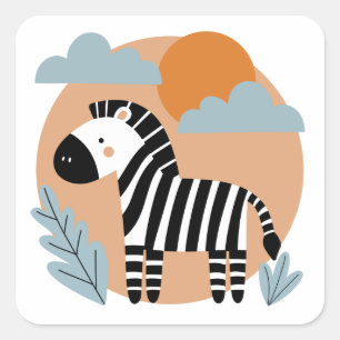 Whimsical Zebra skandinavisch beeinflusst Quadratischer Aufkleber