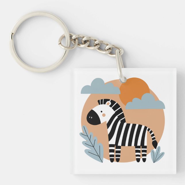 Whimsical Zebra skandinavisch beeinflusst Schlüsselanhänger (Vorderseite)