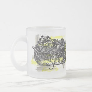 Whimsical Zen Doodle Monochrome Blumen Gelb Akzent Mattglastasse