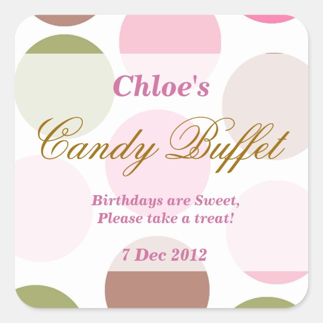 WhimsicalDotty Birthday Candy Buffet Sticker (Vorderseite)