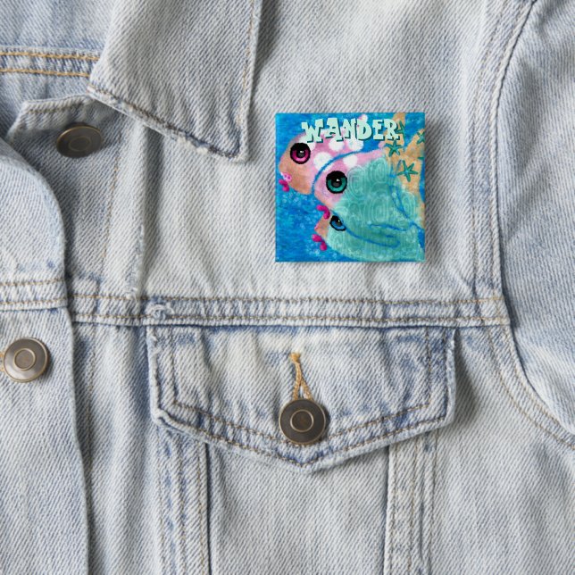 Whimsicaler abstrakter Fisch-Trio Blau Personalisi Button (Beispiel)