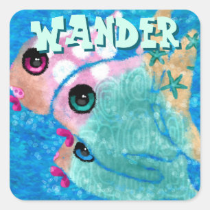 Whimsicaler abstrakter Fisch-Trio Blau Personalisi Quadratischer Aufkleber