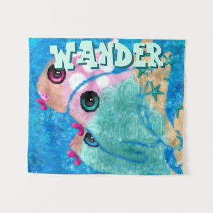 Whimsicaler abstrakter Fisch-Trio Blau Personalisi Wandteppich