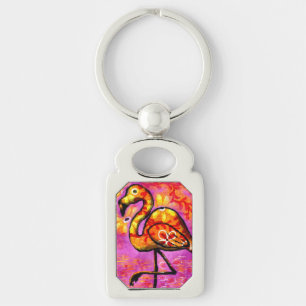 Whimsicaler abstrakter Flamingo Pink Orange Floral Schlüsselanhänger