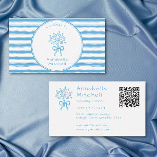 Whimsicaler Blau-Weiß-Streifen Planer Florist QR Visitenkarte