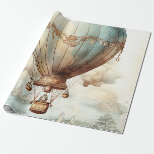 Whimsicaler blauer Heißluftballon im Antikstil Geschenkpapier
