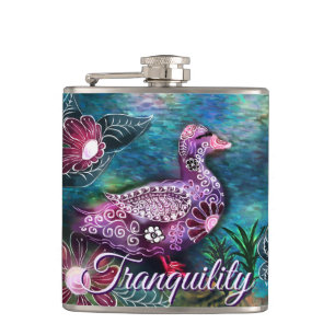 Whimsicaler Blumenente Lila Türkis Personalisiert Flachmann
