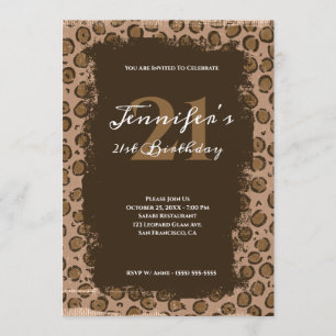 Whimsicaler brauner Leopard Grunge 21. Geburtstag Einladung