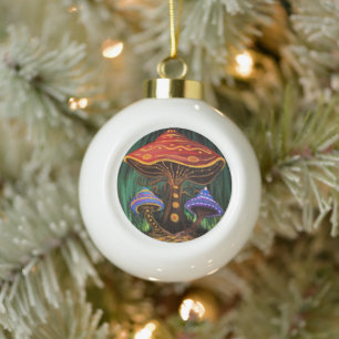 Whimsicaler bunter Pilz Cottagecore Zauber Keramik Kugel-Ornament