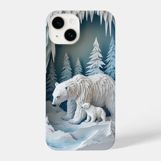 Whimsicaler Eisbär Wintermärchen ✨ Schneepapierkun iPhone Hülle (Rückseite)