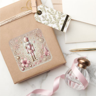 Whimsicaler Eleganter Rosa und Gold Pastell Nusskn Quadratischer Aufkleber