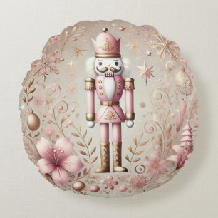 Whimsicaler Eleganter Rosa und Gold Pastell Nusskn Rundes Kissen
