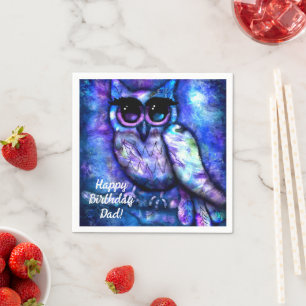 Whimsicaler Eulenvogel mit großen Augen in Blau Gr Serviette