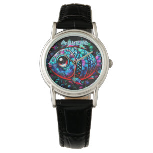 Whimsicaler Fisch mit großen Augen, nautisch perso Armbanduhr