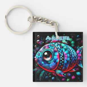 Whimsicaler Fisch mit großen Augen, nautisch perso Schlüsselanhänger