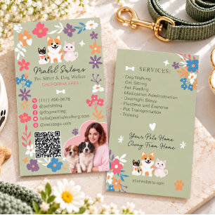 Whimsicaler Floral Haustiersitter Hundespazierer Q Visitenkarte