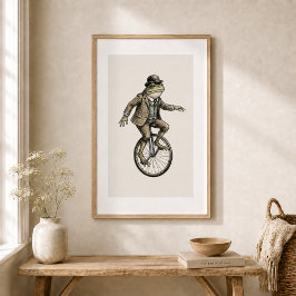Whimsicaler Frosch auf Einrad Vintage-Poster Poster