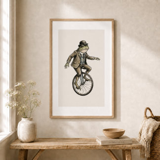 Whimsicaler Frosch auf Einrad Vintage-Poster Poster