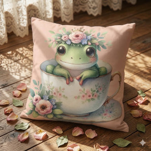 Whimsicaler Frosch in floraler Teetasse Kissen