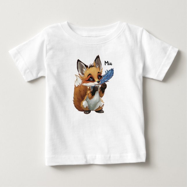 Whimsicaler Fuchs mit einer Feder Baby T-shirt (Vorderseite)