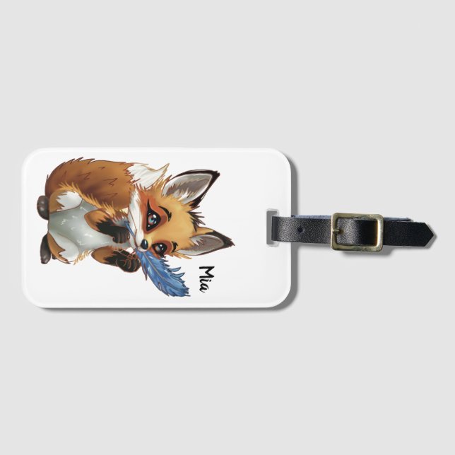 Whimsicaler Fuchs mit einer Feder Gepäckanhänger (Vorderseite (Horizontal))
