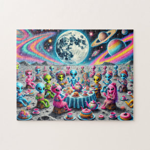 Whimsicaler Galaxien-Teeparty außerirdischer Wesen Puzzle