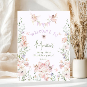 Whimsicaler Garten Fee Erstes Geburtstags-Willkomm Poster