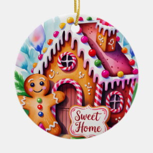 Whimsicaler Gingerbread-Haus "Süßes Zuhause" Keramik Ornament