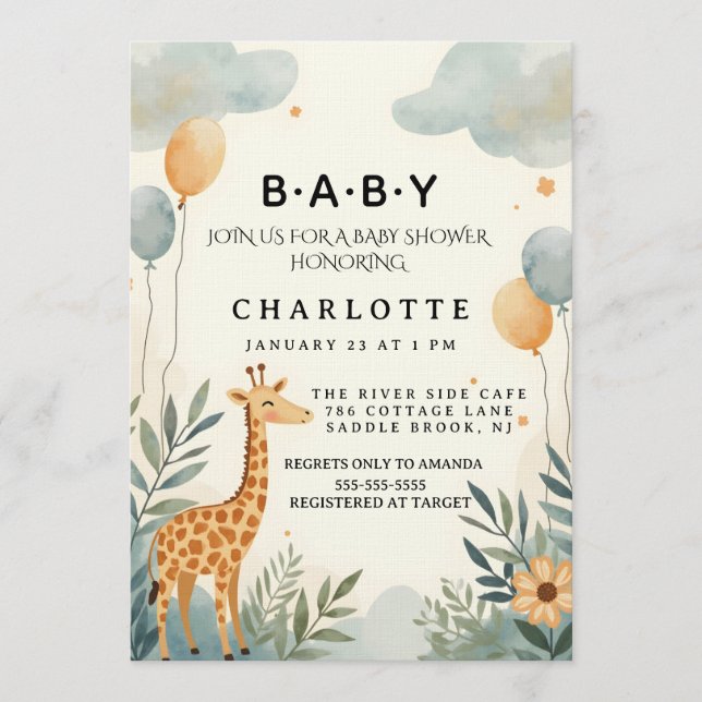Whimsicaler Giraffe-Baby-Shower Einladung (Vorderseite)