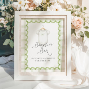 Whimsicaler grüner Gingham-Baby-Shower-Bodysuit-St Poster