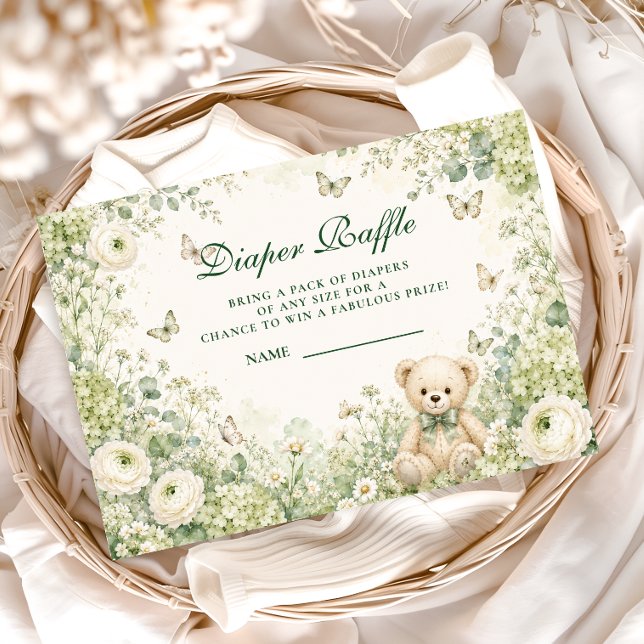 Whimsicaler grüner Teddybär-Windel-Raffle Begleitkarte (Von Creator hochgeladen)