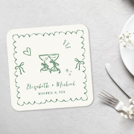Whimsicaler grüner welliger Rahmen Creme Hochzeit Rechteckiger Pappuntersetzer