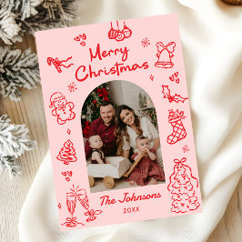 Whimsicaler handgezeichneter Bogen Foto Weihnachte Feiertagskarte