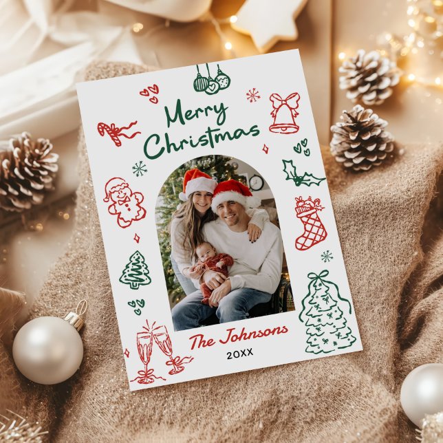 Whimsicaler handgezeichneter Bogen Foto Weihnachte Feiertagskarte (Von Creator hochgeladen)