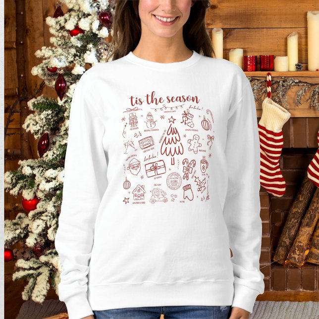 Whimsicaler handgezeichneter Doodle Rot Sweatshirt (Von Creator hochgeladen)