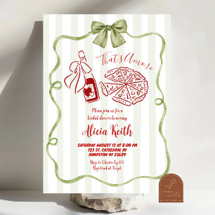 Whimsicaler handgezeichneter Pizza- und Wein-Jungg Einladung