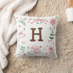Whimsicaler handgezeichneter Stil Monogramm Festli Kissen