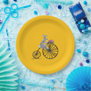 Whimsicaler Hase auf Fahrrad Pappteller