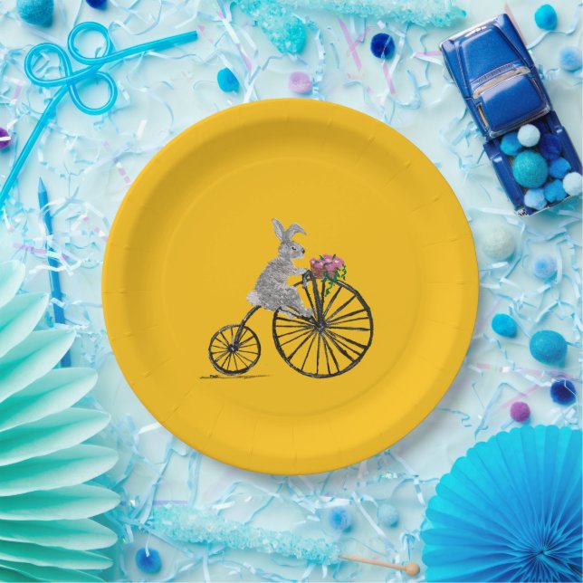 Whimsicaler Hase auf Fahrrad Pappteller (Party)