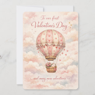 Whimsicaler Heißluftballon zum ersten Valentinstag Feiertagskarte