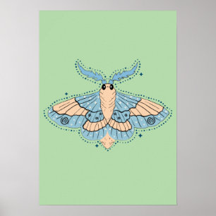 Whimsicaler Himmelsnachtfalter — Sanftes Blau und Poster
