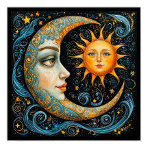 Whimsicaler Himmelstraum: Mond und Sonne. Kunst