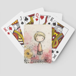 Whimsicaler Junge Wasserfarbe mit floralen Akzente Spielkarten