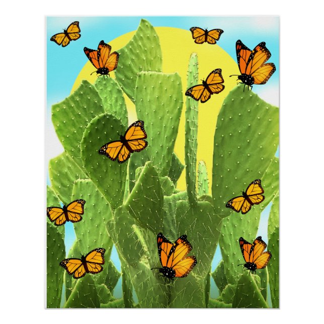 Whimsicaler Kaktus und Schmetterlinge Poster (Vorderseite)