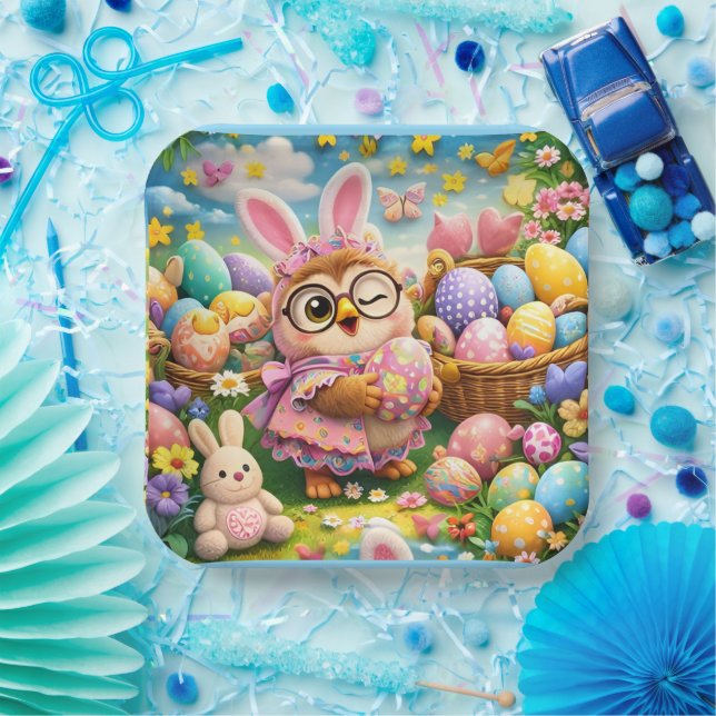 Whimsicaler Osterhase und farbenfrohe Eier Pappteller (Party)