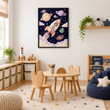 Whimsicaler Pastell-Kinder-Weltraum-Abenteuer-Mädc